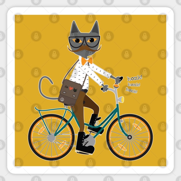 hipster cat on a bicycle Sticker by uncutcreations